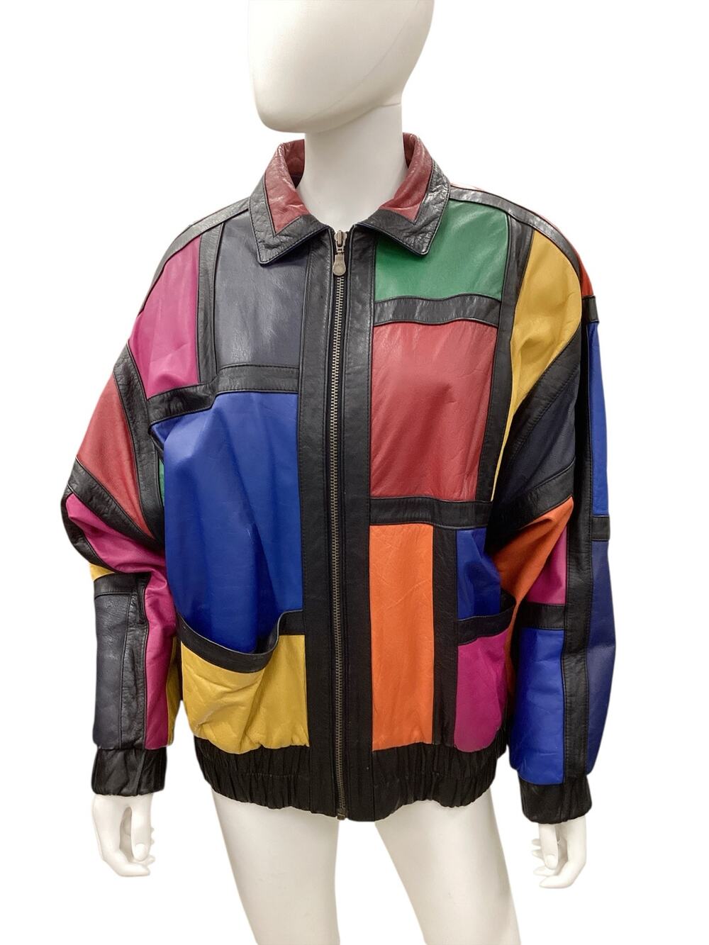 Vintage Preston & York Jacket Women’s Size M/L Color Block Leather Bomber Colors